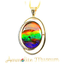 将图片加载到图库查看器,AURORA 14K Gold Classic Oval Ammolite Pendant with Diamond
