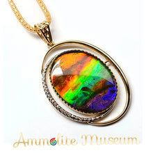将图片加载到图库查看器,AURORA 14K Gold Classic Oval Ammolite Pendant with Diamond