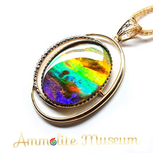 将图片加载到图库查看器,AURORA 14K Gold Classic Oval Ammolite Pendant with Diamond