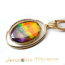将图片加载到图库查看器,AURORA 14K Gold Classic Oval Ammolite Pendant with Diamond