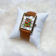 将图片加载到图库查看器,Korite Ammolite Watch- Large- Roman Mosaic Rectangle Watch-Tan Leather Strap