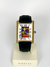 将图片加载到图库查看器,Ammolite Watch- Large-Roman Mosaic Rectangle Watch-Black Leather Strap (Korite)