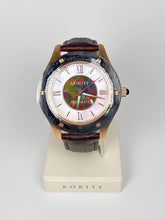 将图片加载到图库查看器,Korite Ammolite Watch- Large-Mosaic Ammolite white Mother of Pearl 43mm Round Watch-Brown Leather Strap