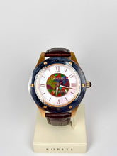 将图片加载到图库查看器,Ammolite Watch- Large-Mosaic Ammolite white Mother of Pearl 43mm Round Watch-Brown Leather Strap (Korite)