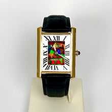 将图片加载到图库查看器,Ammolite Watch- Large-Roman Mosaic Rectangle Watch-Black Leather Strap (Korite)