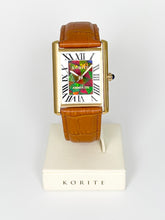 将图片加载到图库查看器,Ammolite Watch- Large- Roman Mosaic Rectangle Watch-Tan Leather Strap (Korite)