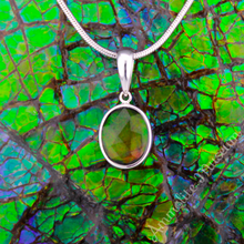 将图片加载到图库查看器,KORITE 14K White Gold Oval Ammolite/Jade Pendant