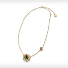 将图片加载到图库查看器,Ammolite Necklace 18k Gold Vermeil PROSPERITY Necklace with Garnet and White Topaz