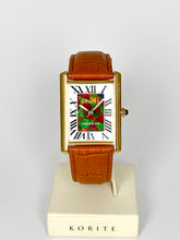 将图片加载到图库查看器,Ammolite Watch- Large- Roman Mosaic Rectangle Watch-Tan Leather Strap (Korite)