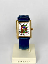 将图片加载到图库查看器,Ammolite Watch- Small- Roman Mosaic Rectangle Watch-Navy Blue Leather Strap (Korite)