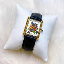 将图片加载到图库查看器,Korite Ammolite Watch- Small- Roman Mosaic Rectangle Watch-Black Leather Strap