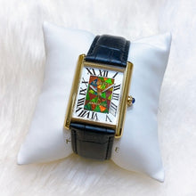 将图片加载到图库查看器,Korite Ammolite Watch- Large-Roman Mosaic Rectangle Watch-Black Leather Strap