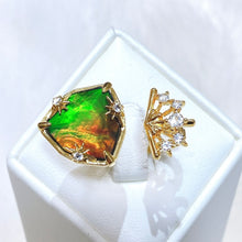将图片加载到图库查看器,Ammolite Ring 18k Gold Vermeil STARLIGHT Trillion Ammolite Double Ring  with White Topaz