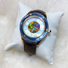 将图片加载到图库查看器,Korite Ammolite Watch- Large-Mosaic Ammolite white Mother of Pearl 43mm Round Watch-Brown Leather Strap