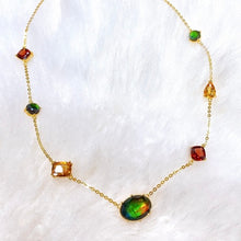 将图片加载到图库查看器,Ammolite Necklace 18k Gold Vermeil RADIANT Station Necklace with Garnet and Citrine