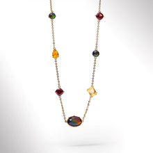 将图片加载到图库查看器,Ammolite Necklace 18k Gold Vermeil RADIANT Station Necklace with Garnet and Citrine