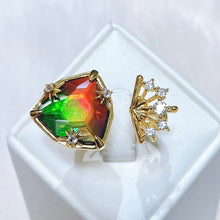 将图片加载到图库查看器,Ammolite Ring 18k Gold Vermeil STARLIGHT Trillion Ammolite Double Ring  with White Topaz