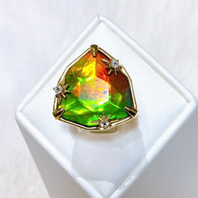 将图片加载到图库查看器,Ammolite Ring 18k Gold Vermeil STARLIGHT Trillion Ammolite Ring with White Topaz