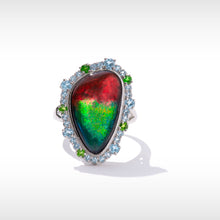 将图片加载到图库查看器,Ammolite Ring Sterling Silver WAVES HALO Ring