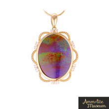 将图片加载到图库查看器,Ammolite Pendant 14K Gold Oval with Diamond