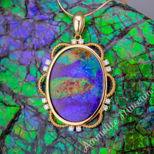 将图片加载到图库查看器,Ammolite Pendant 14K Gold Oval with Diamond