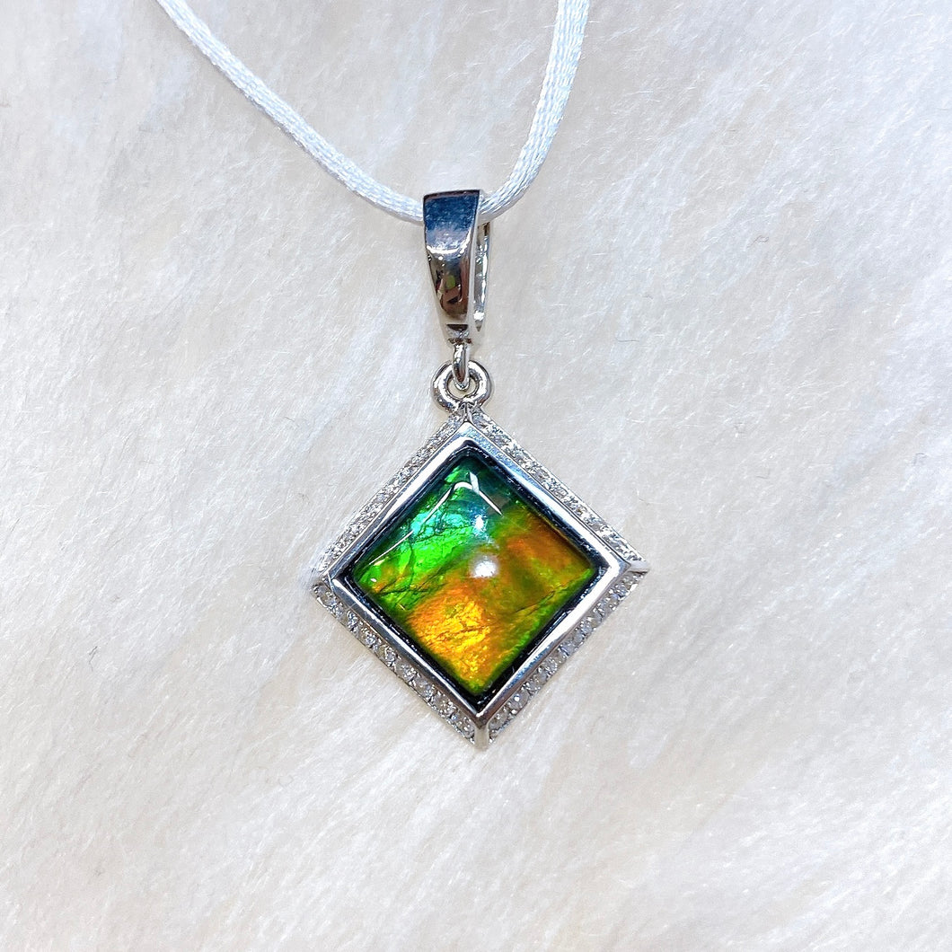 Sterling Silver Diamond Ammolite Pendant with Swarovski Crystal