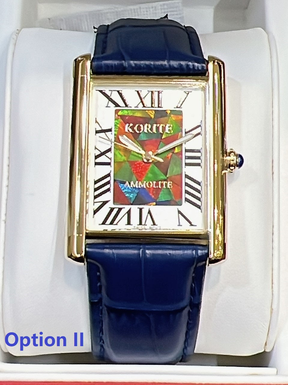 Ammolite Watch- Large-Roman Mosaic Rectangle Watch-Navy Blue