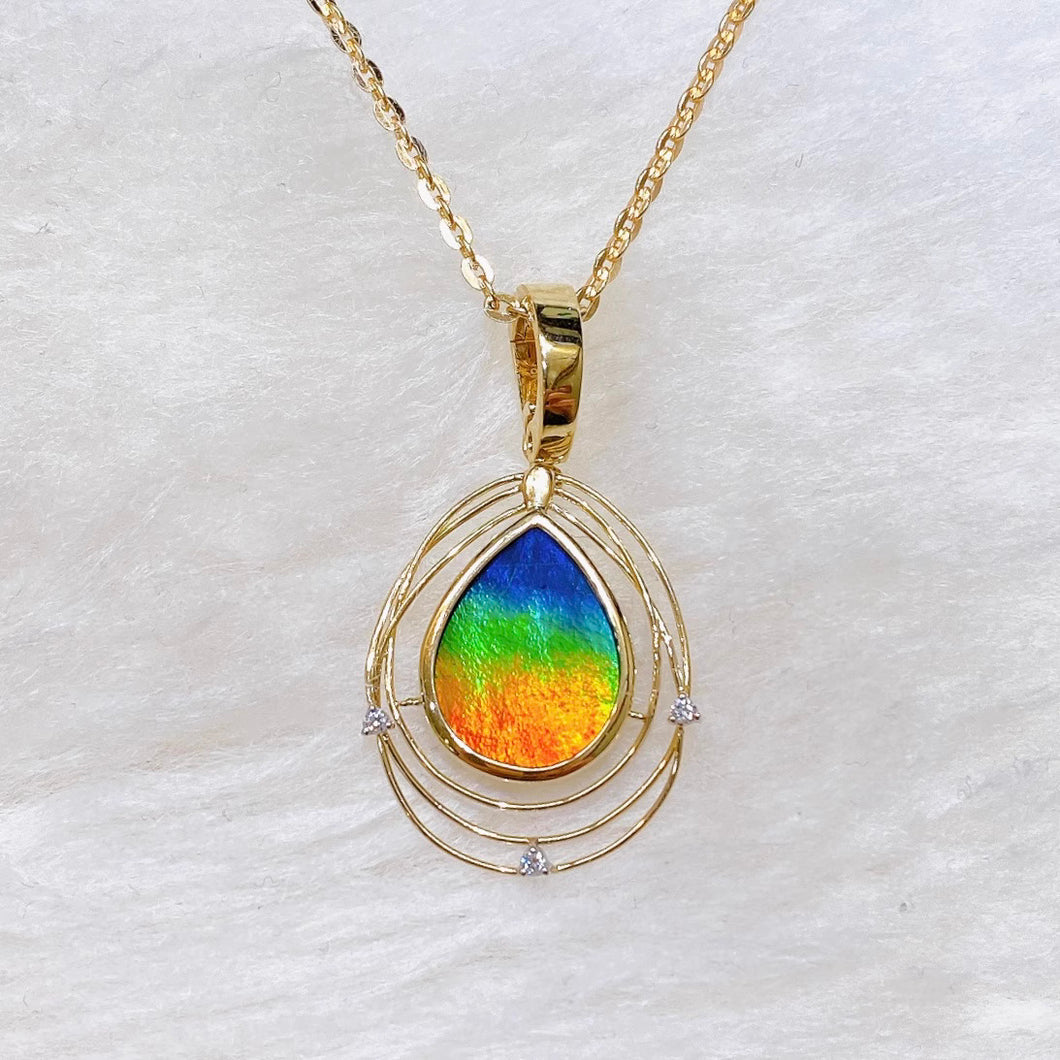 Ammolite Pendant 18K Gold PRINCESS SOLARA AA Grade Pendant with Diamond