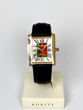 Load image into Gallery viewer, Ammolite Watch- Small- Roman Mosaic Rectangle Watch-Black Leather Strap (Korite)
