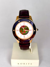 将图片加载到图库查看器，Ammolite Watch- Small-Mosaic Ammolite white Mother of Pearl 36mm Round Watch-Brown Leather Strap (Korite)
