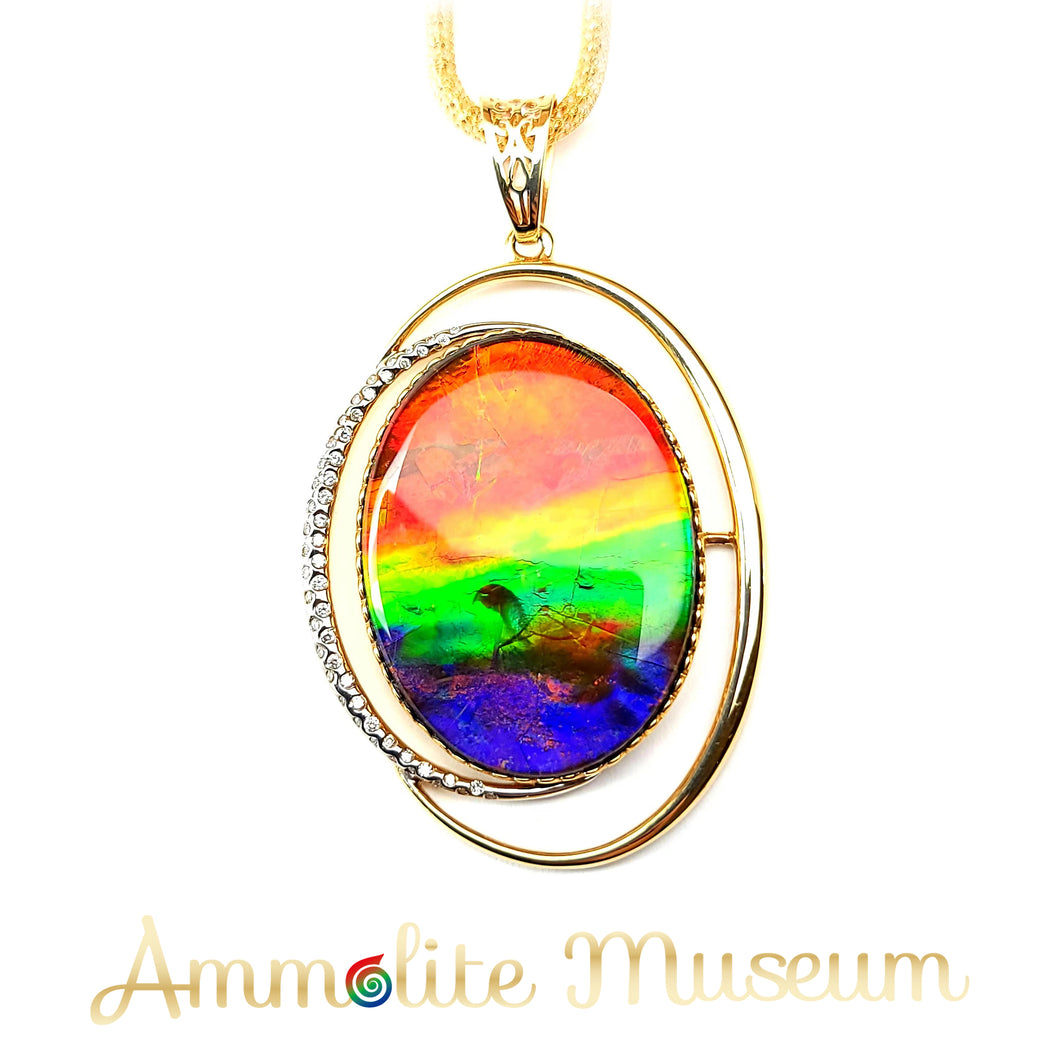 AURORA 14K Gold Classic Oval Ammolite Pendant with Diamond