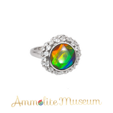 Load image into Gallery viewer, Sterling Silver Round Ammolite Ring with Swarovski Crystals
