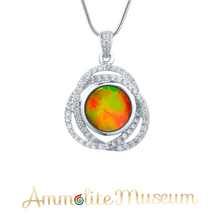 Load image into Gallery viewer, Sterling Silver Round Ammolite Pendant with Swarovski Crystal
