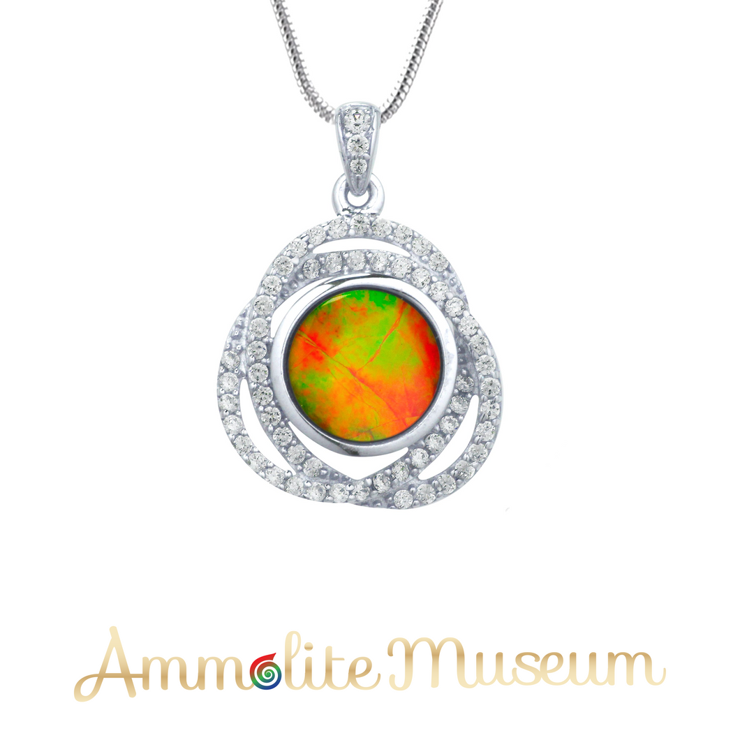 Sterling Silver Round Ammolite Pendant with Swarovski Crystal