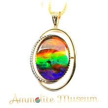 将图片加载到图库查看器，AURORA 14K Gold Classic Oval Ammolite Pendant with Diamond
