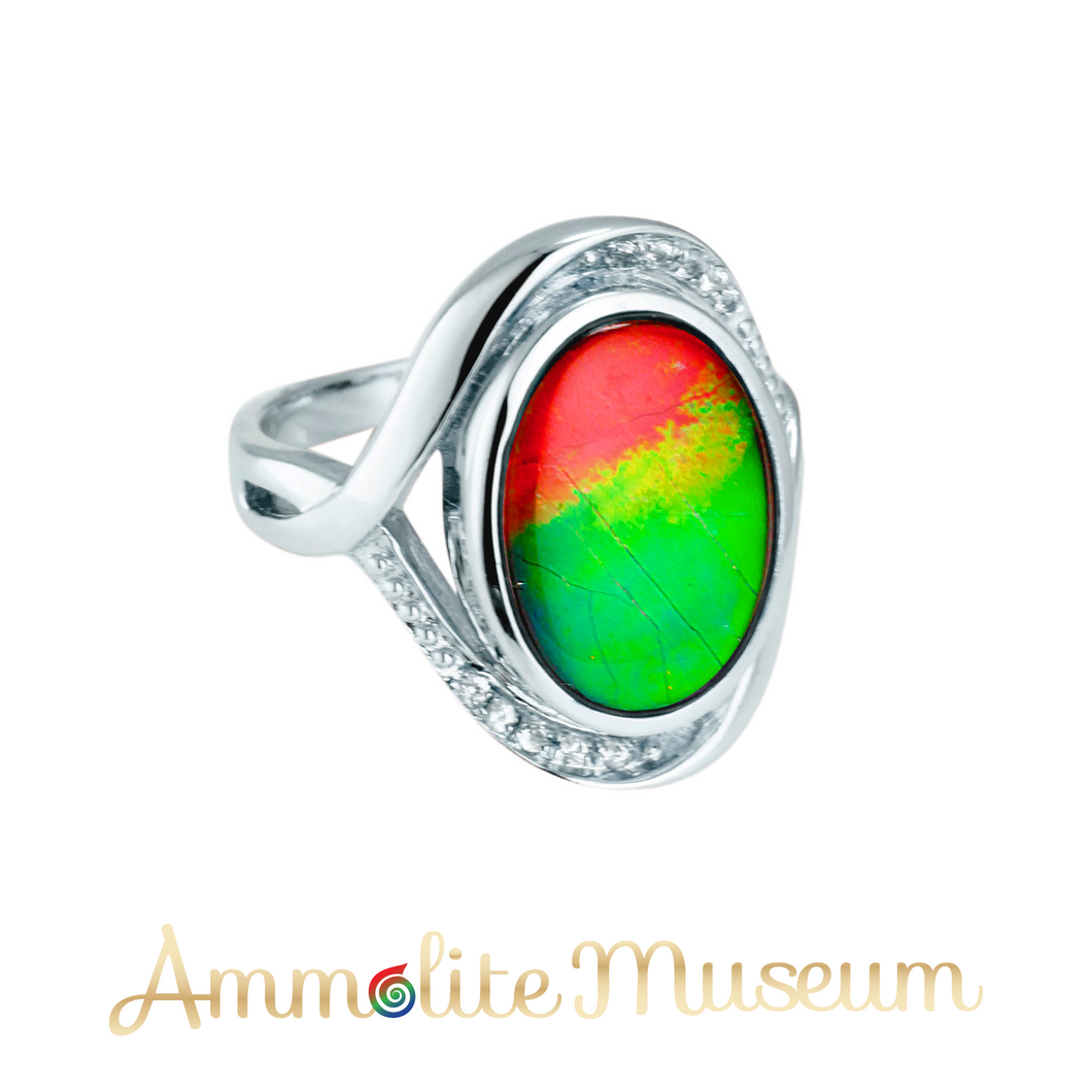 Sterling Silver Oval Ammolite Ring
