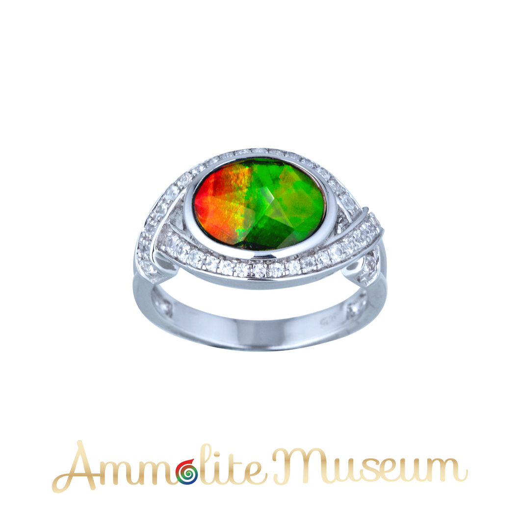 Sterling Silver Oval Ammolite Ring