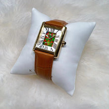 将图片加载到图库查看器，Korite Ammolite Watch- Small- Roman Mosaic Rectangle Watch-Tan Leather Strap
