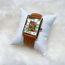 将图片加载到图库查看器，Korite Ammolite Watch- Large- Roman Mosaic Rectangle Watch-Tan Leather Strap

