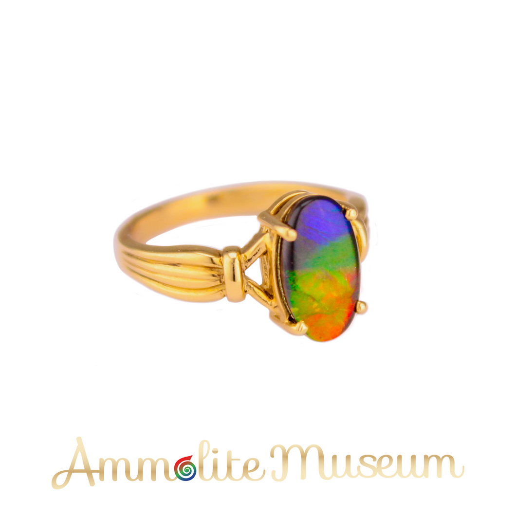 AURORA 14K Yellow Gold Oval Ammolite Ring