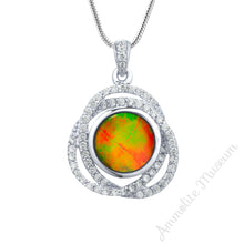 Load image into Gallery viewer, Sterling Silver Round Ammolite Pendant with Swarovski Crystal
