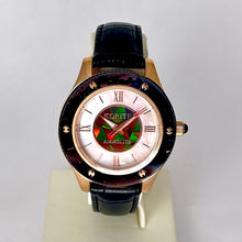 Load image into Gallery viewer, Ammolite Watch- Small-Mosaic Ammolite white Mother of Pearl 36mm Round Watch-Black Leather Strap (Korite)
