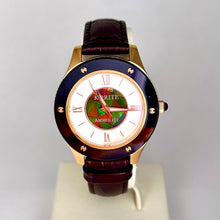 Load image into Gallery viewer, Ammolite Watch- Small-Mosaic Ammolite white Mother of Pearl 36mm Round Watch-Brown Leather Strap (Korite)
