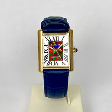 Load image into Gallery viewer, Ammolite Watch- Small- Roman Mosaic Rectangle Watch-Navy Blue Leather Strap (Korite)
