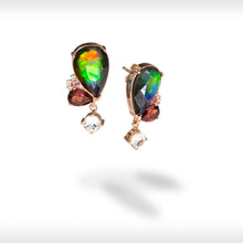 将图片加载到图库查看器，Ammolite Earrings 18k Rose Gold Vermeil ADORE Heart Ammolite earrings with Tourmaline, Garnet and White Topaz

