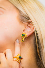 Load image into Gallery viewer, Ammolite Earrings 18k Gold Vermeil PROSPERITY Earrings with Garnet and White Topaz
