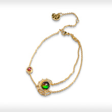Load image into Gallery viewer, Ammolite Bracelet 18k Gold Vermeil PROSPERITY Bracelet with Garnet and White Topaz
