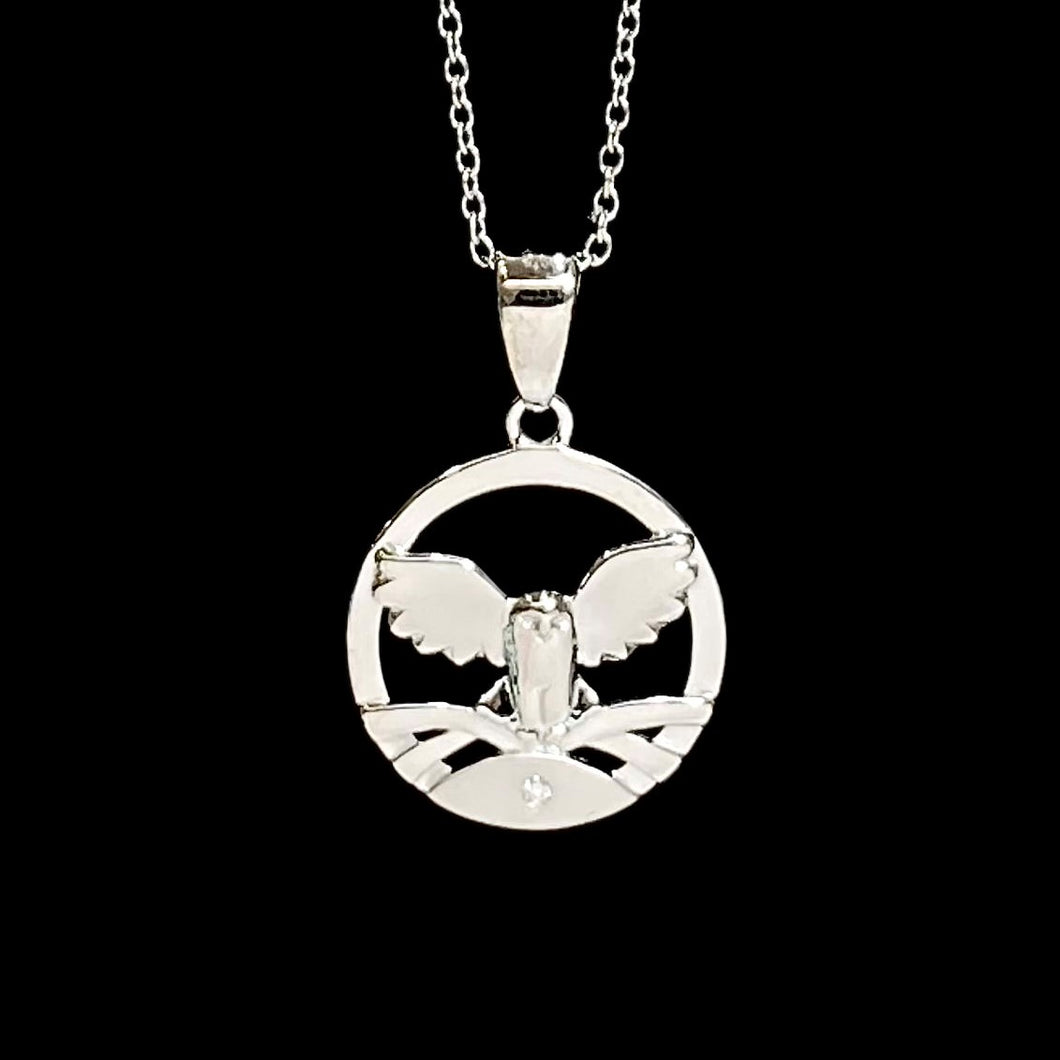 Great Snowy Owl NORTHERN SPIRIT Sterling Silver Pendant with Canadian Diamond