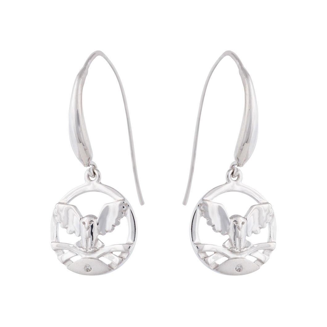 Great Snowy Owl NORTHERN SPIRIT Sterling Silver Earrings with Canadian Diamond