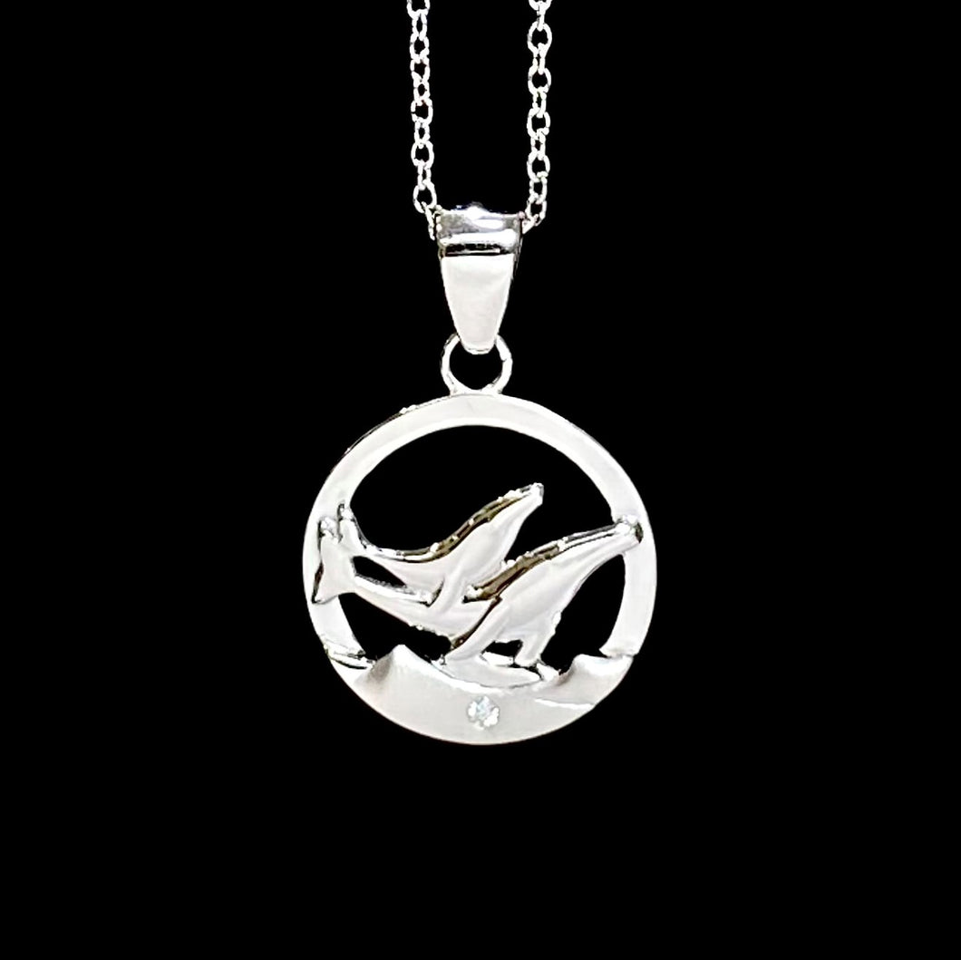 Grey Whale & Calf NORTHERN SPIRIT Sterling Silver Pendant with Canadian Diamond